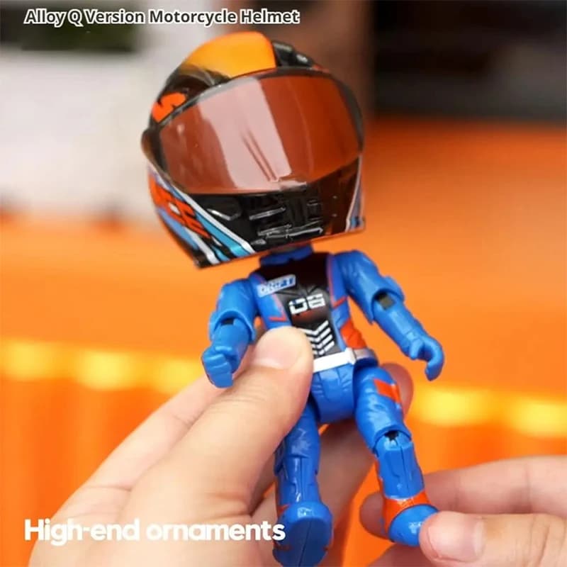 Motorcycle Rider Action Figure Transformable Helmet Doll Model Desktop Ornament Collectible Toy For Kids Perfect Gift