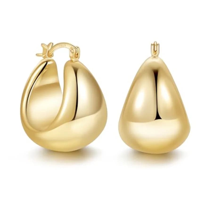 OOOPEL Gold Hoop Earrings for Women, 925 Sterling Silver Chunky Hoop Earrings Hypoallergenic Lightweight 14K Gold Plated Thick