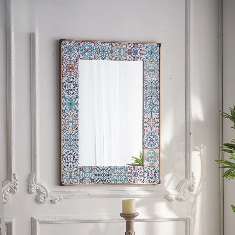 Embossed painted mirror B & B creative bathroom French retro wall-mounted dressing palace style square mirror