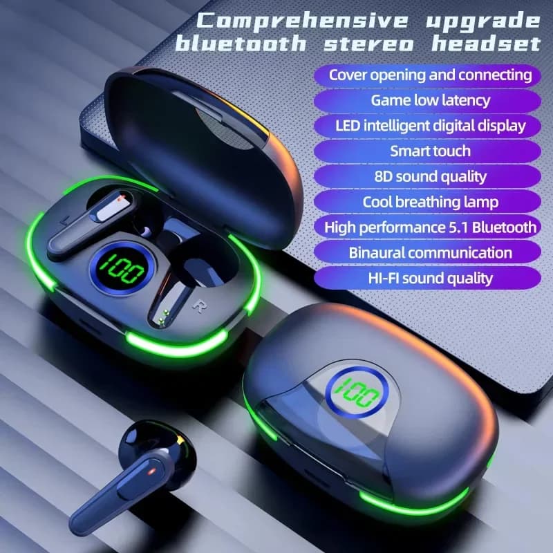 Auricolari wireless Pro 80 Cuffie intrauricolari Bluetooth Display digitale a LED Bassa latenza Lunga durata della batteria Controllo Smart Touch