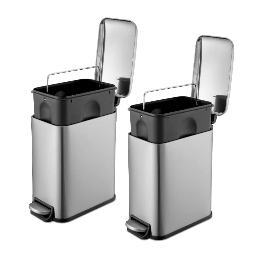 Cestino per Rifiuti da Bagno Slim da 1,3 Galloni con Pedale, in Acciaio Inossidabile, Confezione da 2, Design Compatto per Spazi Ristretti, Facile da Usare con Pedale