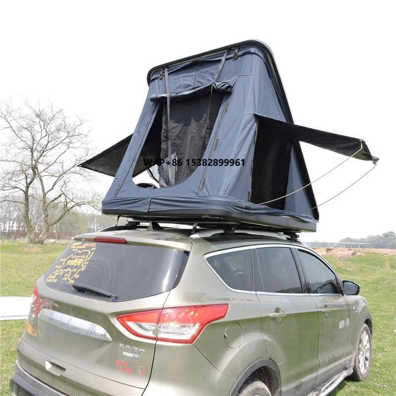Tenda da Campeggio Pieghevole per Tetto Auto, Tenda a Doppio Strato con Copertura Diagonale, Tenda Rigida Triangolare in Lega di Alluminio per Tetto Auto