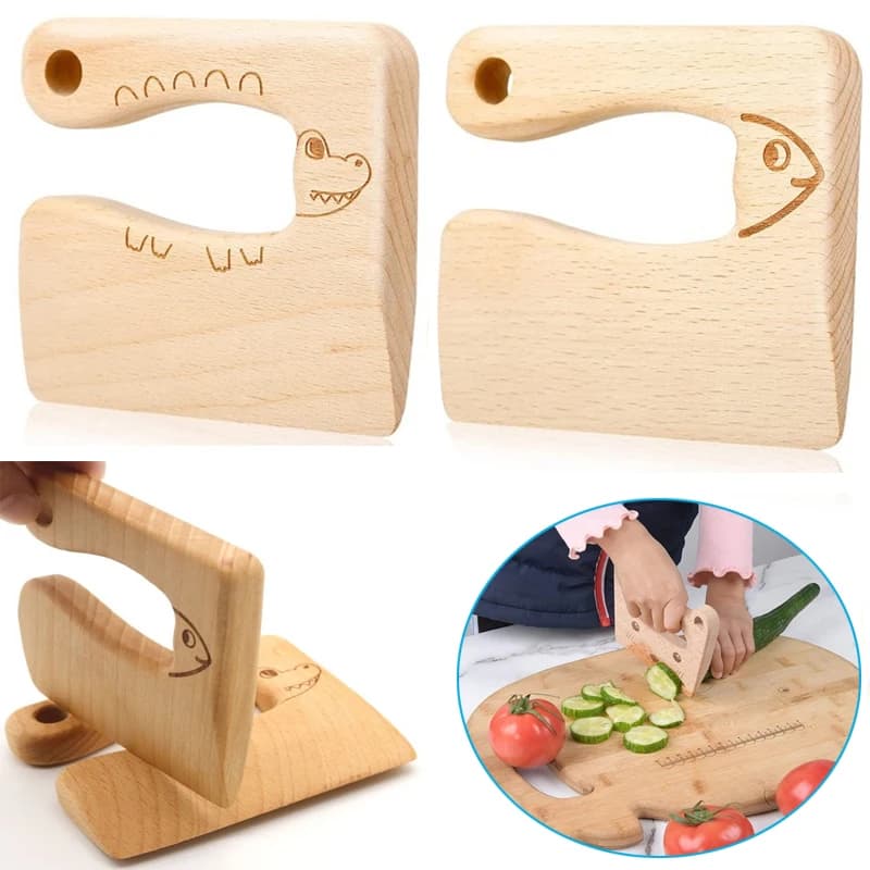 Wooden Kids Knife Cooking Toys Simulation Montessori Knives Cutting Fruit Children Kitchen Pretend Play Toy Montessori Education