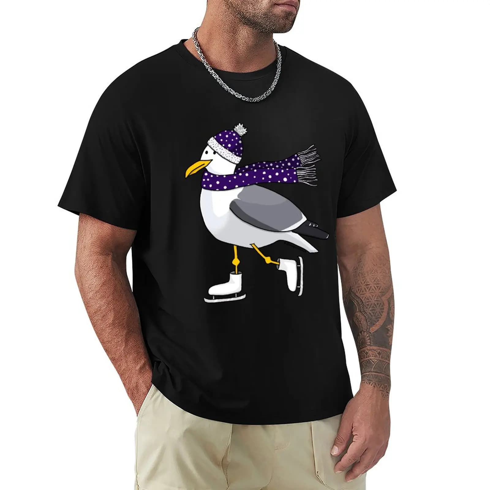 T-shirt Ice skating Christmas Seagull T-shirt tinta unita per taglie grandi e alte