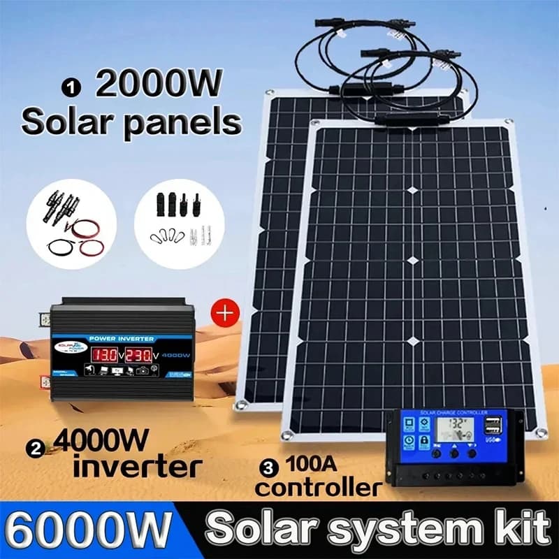 10V 220V 2000W Sistema di pannelli solari flessibili 12V Caricabatteria Controller 4000W Kit inverter completo per l'acquisizione esterna domestica
