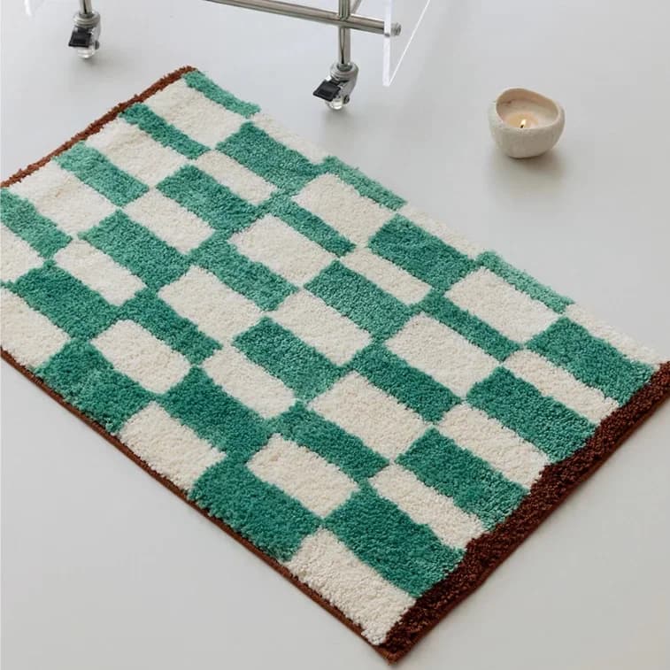Geometric Tufting Bathroom Mat Soft Grids Rug Bedroom Carpet Doormat Floor Anti Slip Pad Aesthetic Home Room Decor