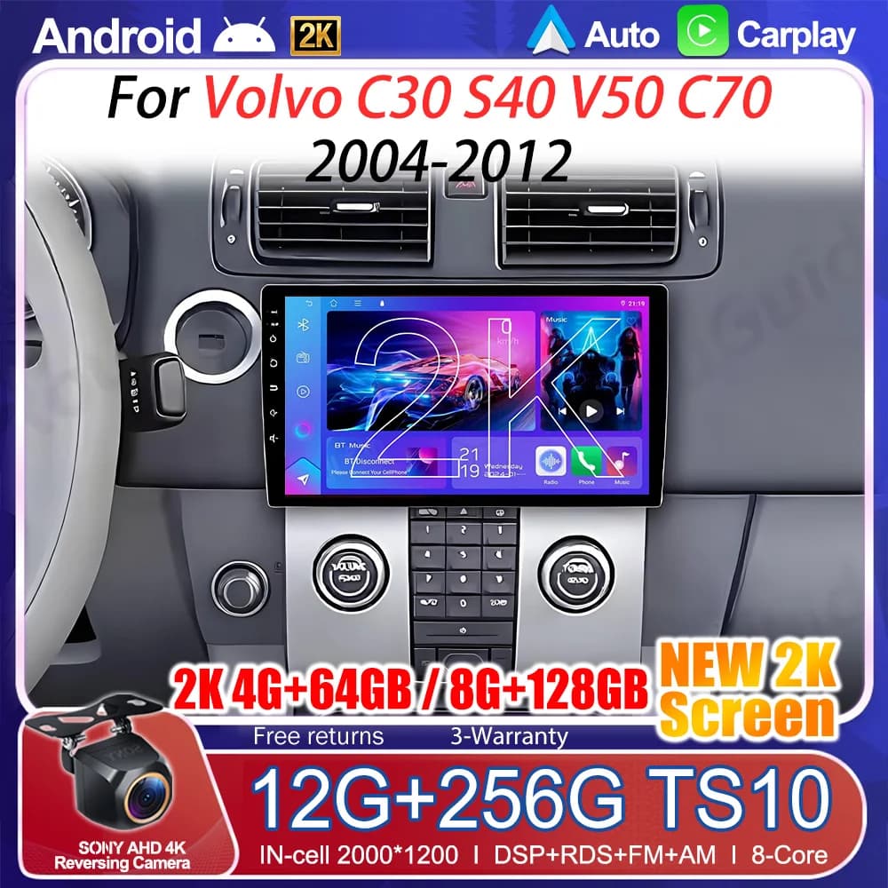 Android 16 Car Radio For Volvo C30 S40 V50 C70 2004 2005 2006 2007 - 2012 GPS Navigation Multimedia Video Player 8 Core 4G 2 din