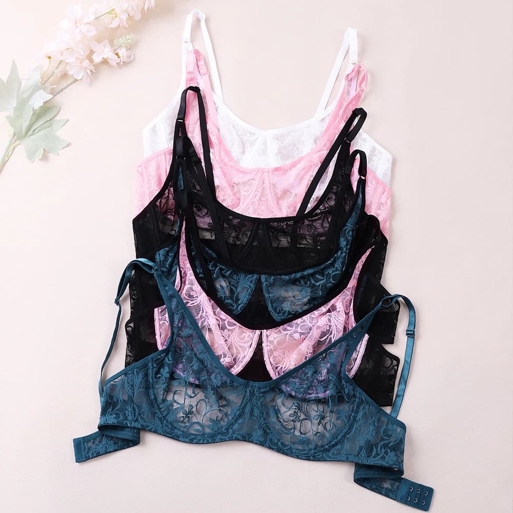 Reggiseni in pizzo da donna con ferretto scava fuori ricamo biancheria intima sexy prospettiva lingerie BH top reggiseno taglie forti coppa ABCD