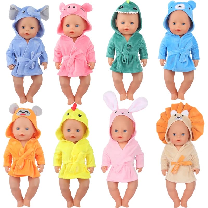 Accappatoio colorato vestito simpatico cartone animato animale camicia da notte abito vestiti per bambole nato bambino adatto 17 pollici 43 cm accessori per bambole per il regalo del bambino