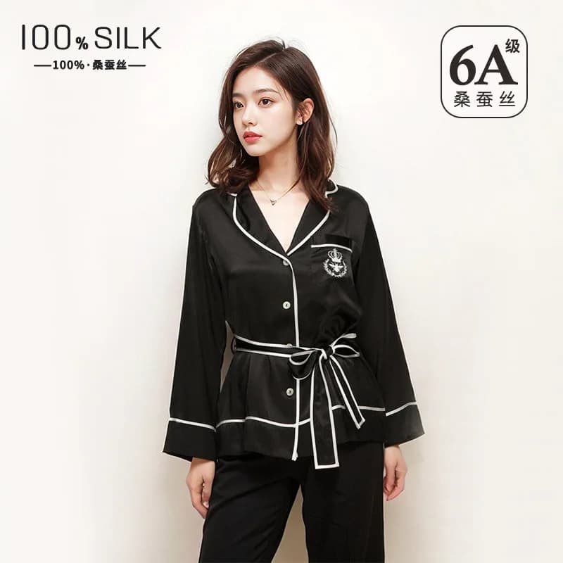 19 Momme 100% Mulberry Silk Pajamas Set Women All-Season Long Sleeve Sleepwear Luxury Lounge Wear