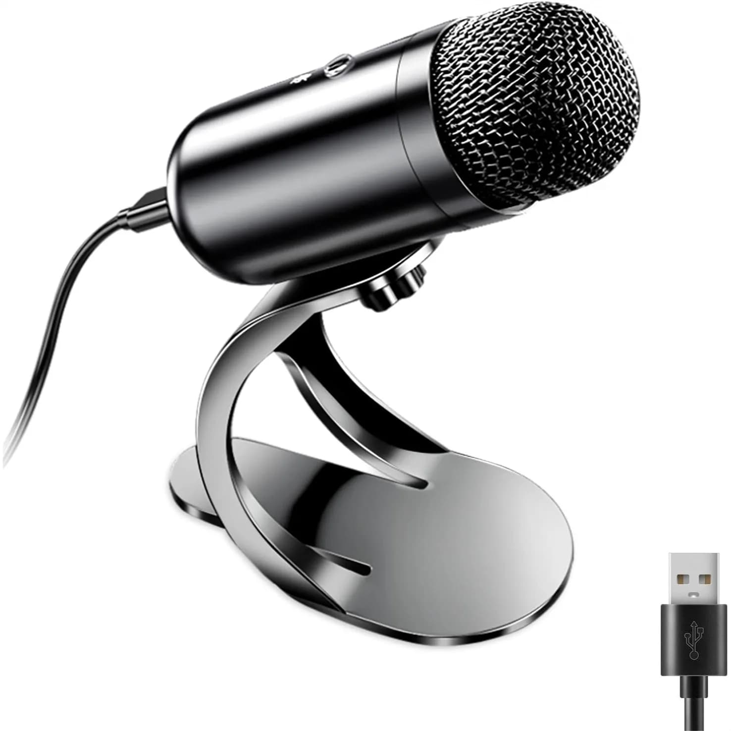 USB Computer Microphone Desktop Podcast Mic With Mute Button For Recording Streaming Omnidirectional Condenser Plug And Play Stand With Volume Control For PC Laptop Mac
