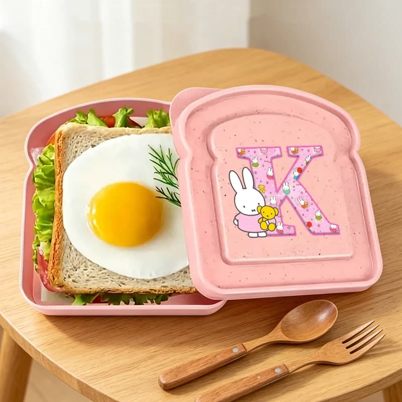 Portapranzo Miffy per Bambini, Contenitori per Alimenti a Forma di Coniglio con Lettere A-Z, Scatola Bento per Colazione e Sandwich, Regalo per Bambine