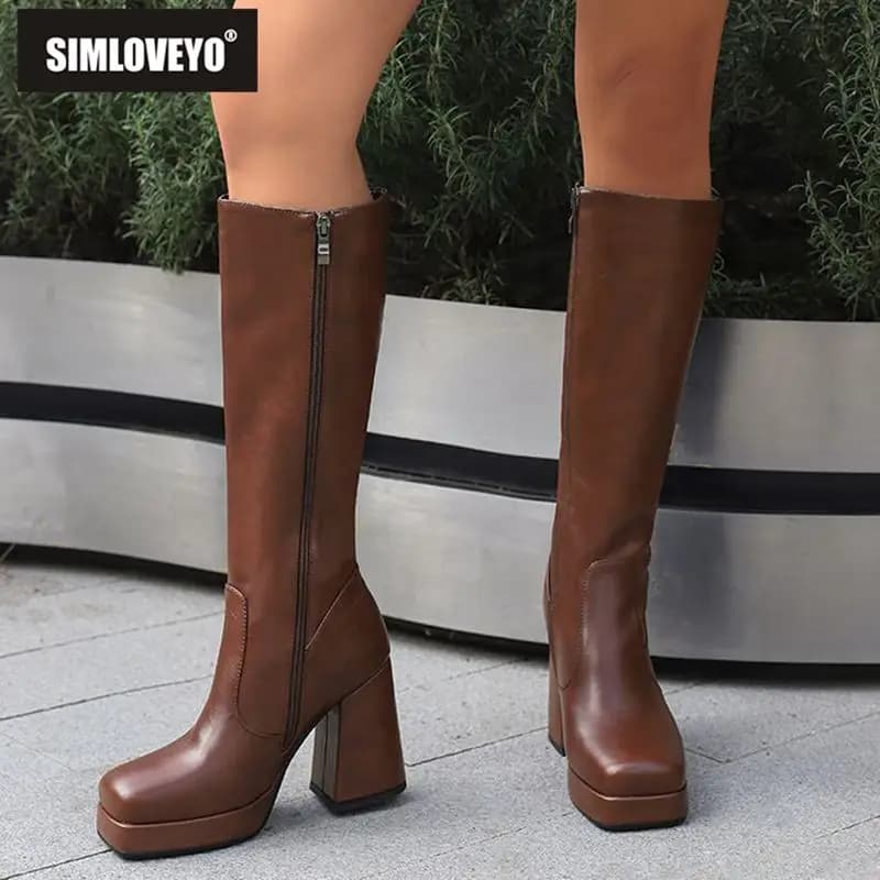 SIMLOVEYO stivali alti al ginocchio da donna tacchi a spillo piattaforma da 10cm 2.5cm Big Size 43 conciso femminile Bota