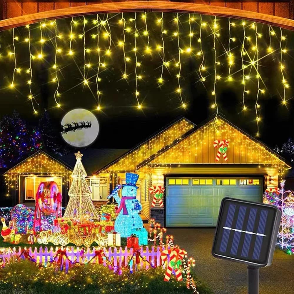 Solar String Lights Outdoor LED Icicle Curtain Fairy Lights Solar Garland For Garden Party Patio Courtyard Terrace Decoration