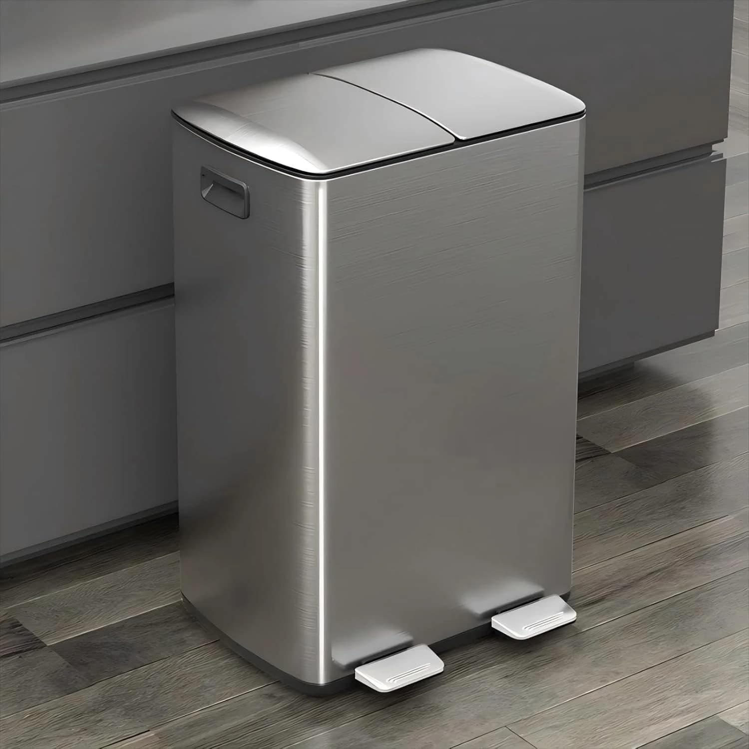 Cestino per Rifiuti da Cucina, 16 Galloni (2x8 Galloni) con Doppio Scomparto e Coperchi, Bidone per Riciclaggio Anti-Impronta, Personalizzabile