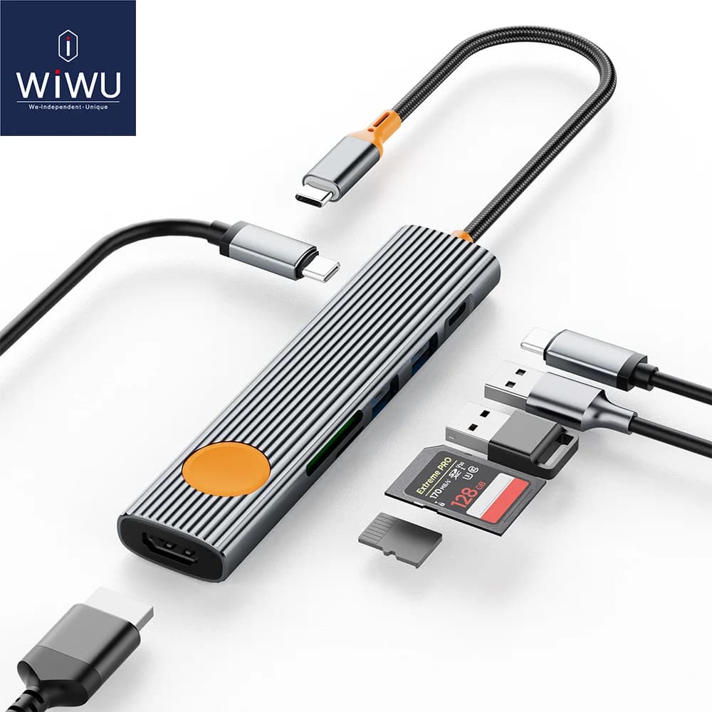 Hub WiWU 7 in 1 Type C per MacBook Pro 14 pollici, ricarica rapida PD 100W, docking station multifunzione, hub USB C per MacBook Air