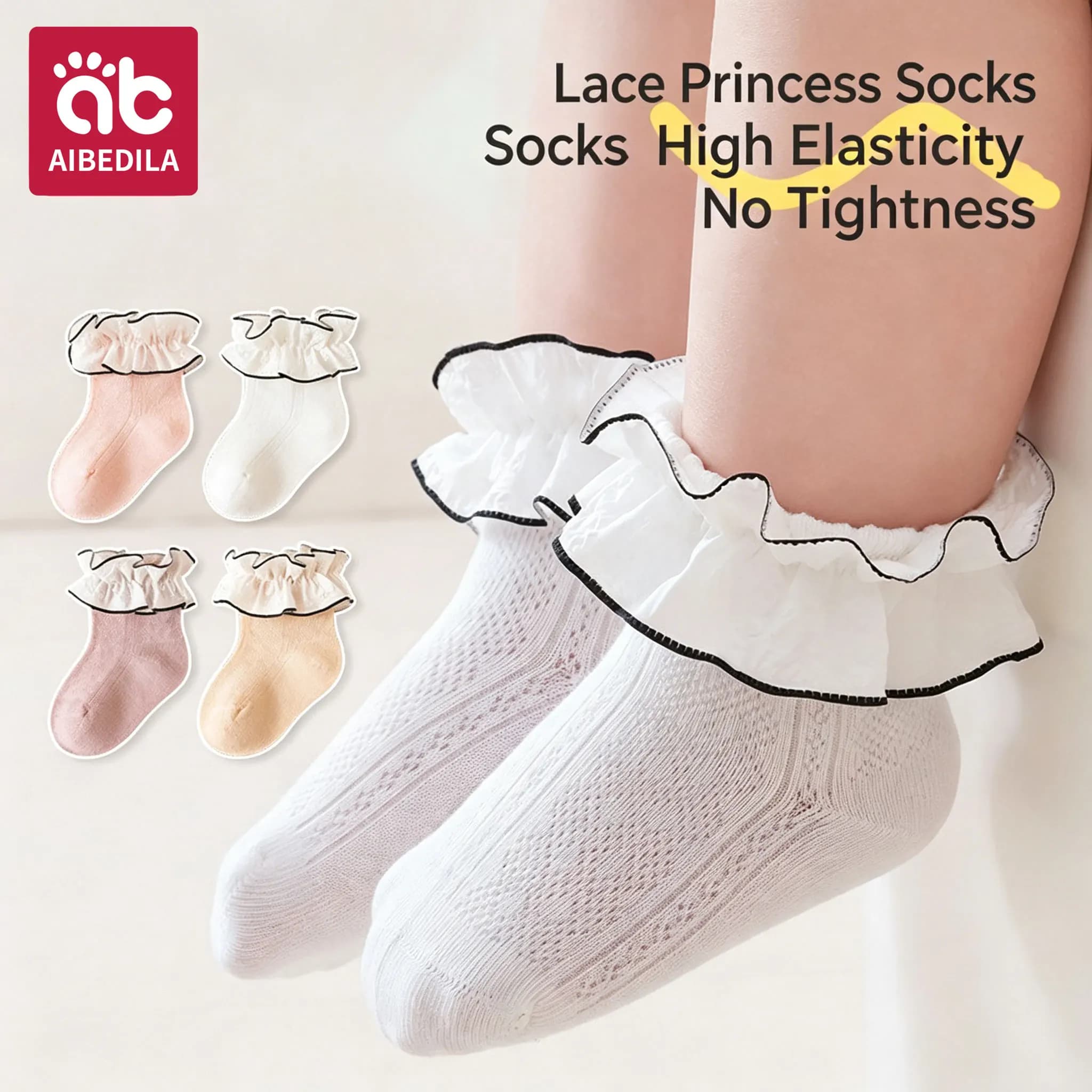 AIBEDILA Summer Thin Baby Socks Breathable Mesh Newborn Infant Girls Socks Class A Lace Ruffle Princess Socks for Toddlers 1-3Y