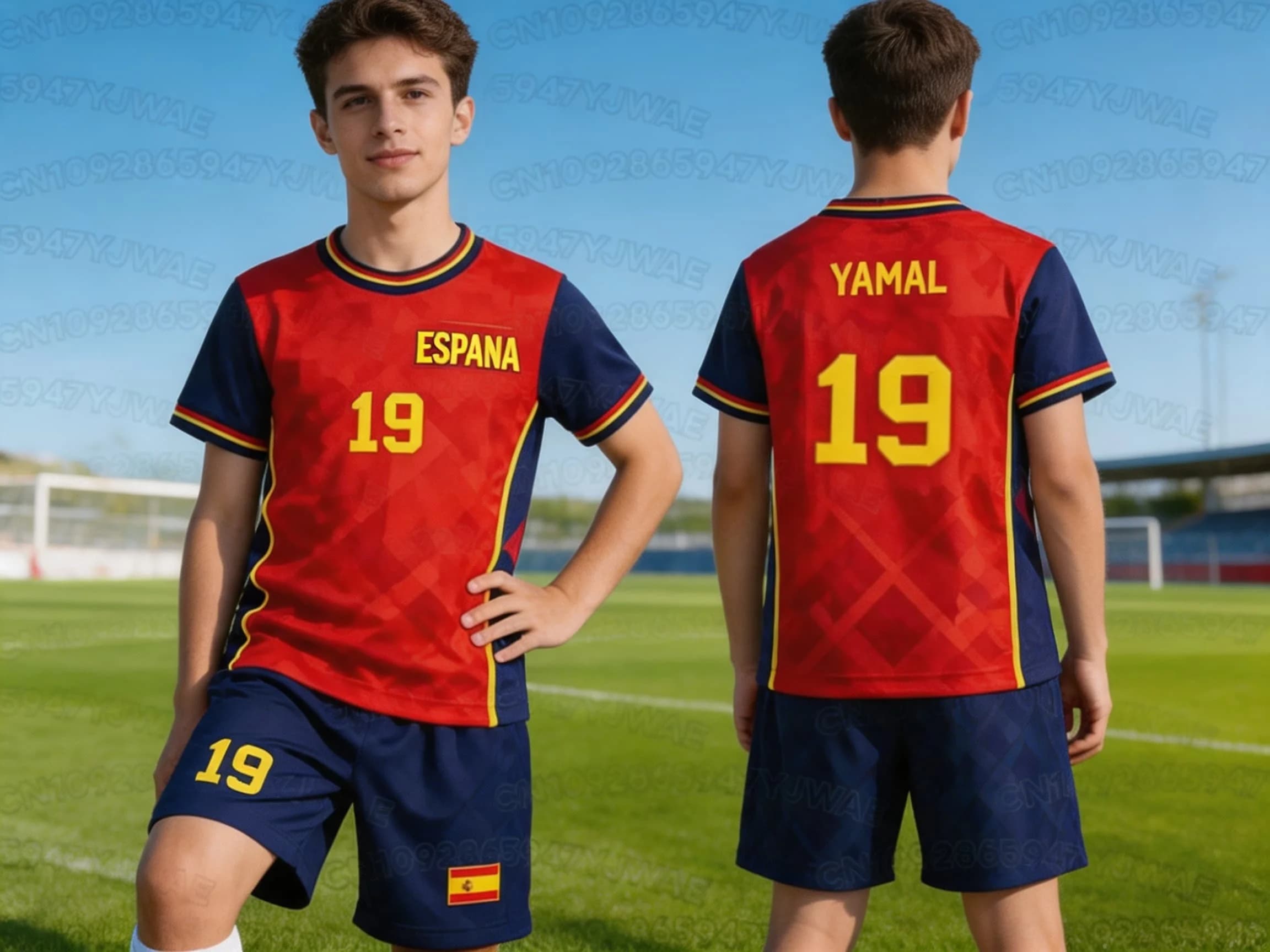 Yamal No.19 Spain Fans Shirt Football Women Suit Short Sleeve Shorts Jersey Set Quick Dry Men's T Shirt Tracksuit 2 Piece Set
