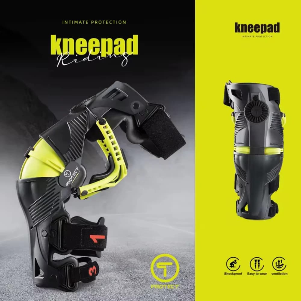 Ginocchiera protettiva per moto di marca T per guida fuoristrada e autostradale con protezione meccanica delle gambe e protezioni esoscheletriche