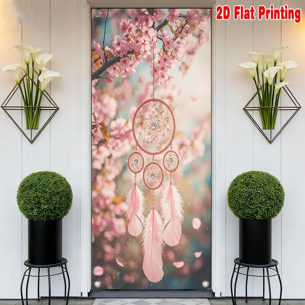 2D Flat 1pc Door Banner Cherry Blossom Dreamcatcher Polyester Use for Indoor Celebrations Decoration for Living Room
