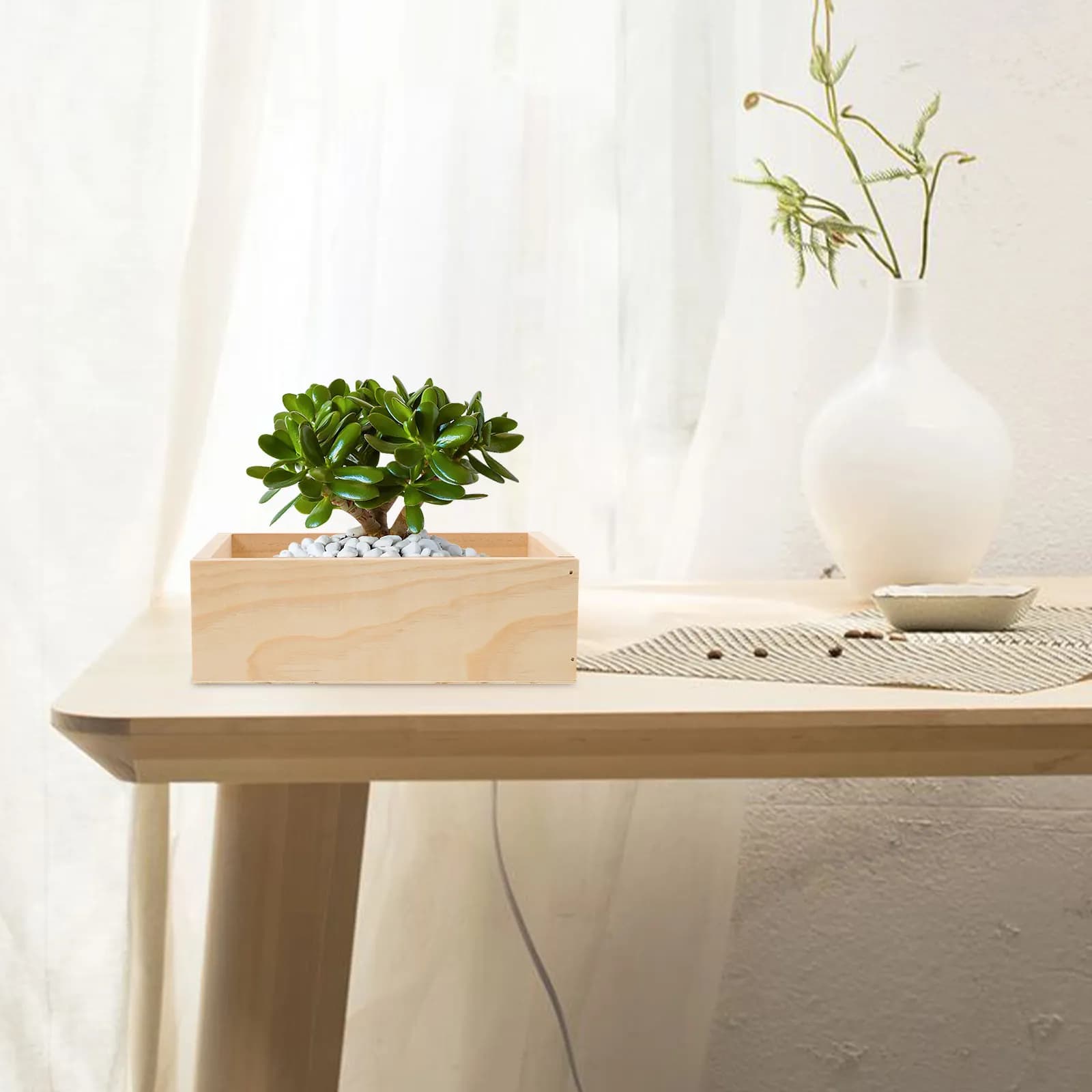 Vaso Rettangolare in Legno Premium per Piante Grasse e Cactus, Scatola Multifunzione per Scrivania, Casa, Ufficio, Balcone e Giardino