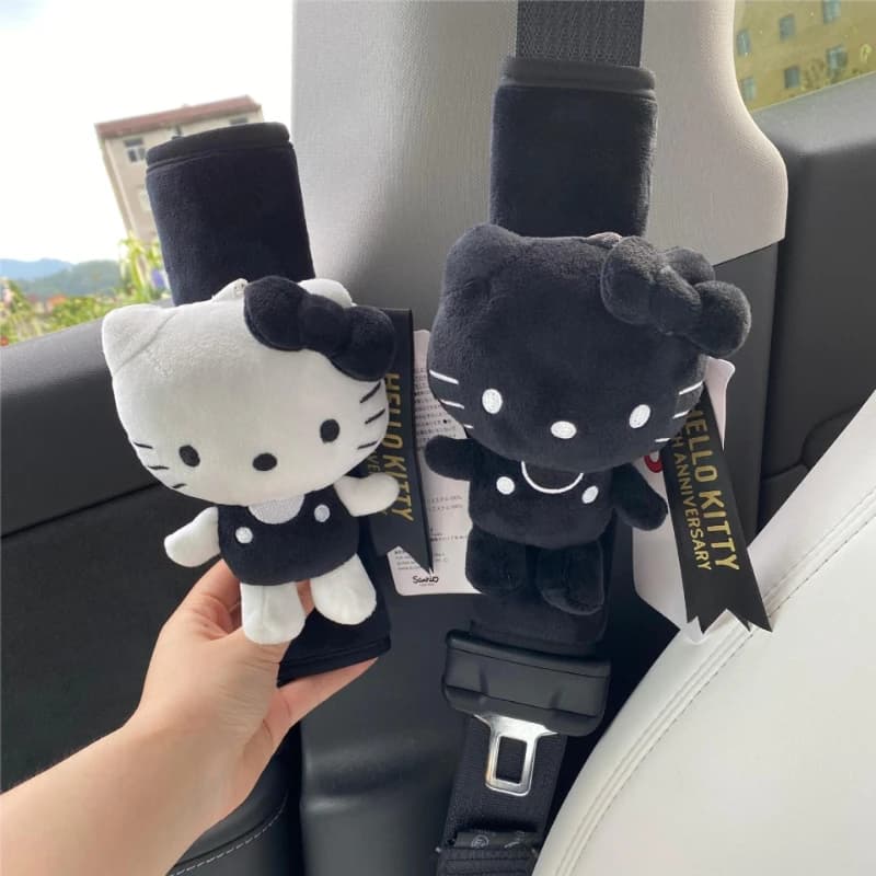 Protezione per Cintura di Sicurezza Auto Hello Kitty Bianco e Nero, Accessorio Decorativo Anti-Strappo per Interni Auto