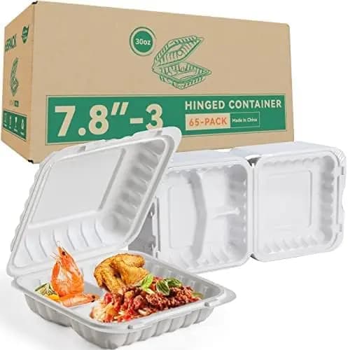 Contenitori per Alimenti Senza BPA a 3 Scomparti, 30oz Confezione da 65, Adatti per Microonde e Congelatore per Preparazione Pasti