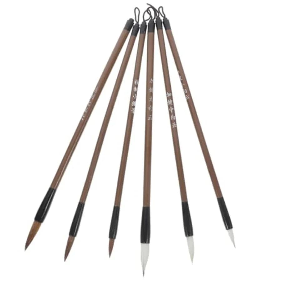 6pcs Chinese Calligraphy Brush Set for Writing and Ink Painting Wolf and Sheep Mixed Hair Beginner Calligraphy Set for Watercol