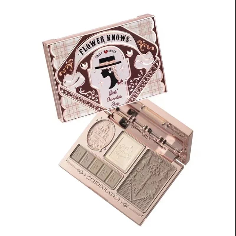 Flower Knows Chocolate Wonder-Shop Evidenziatore Contorno in polvere Tavolozza per il viso per le donne Bronzer Illuminator Trucco originale di fascia alta