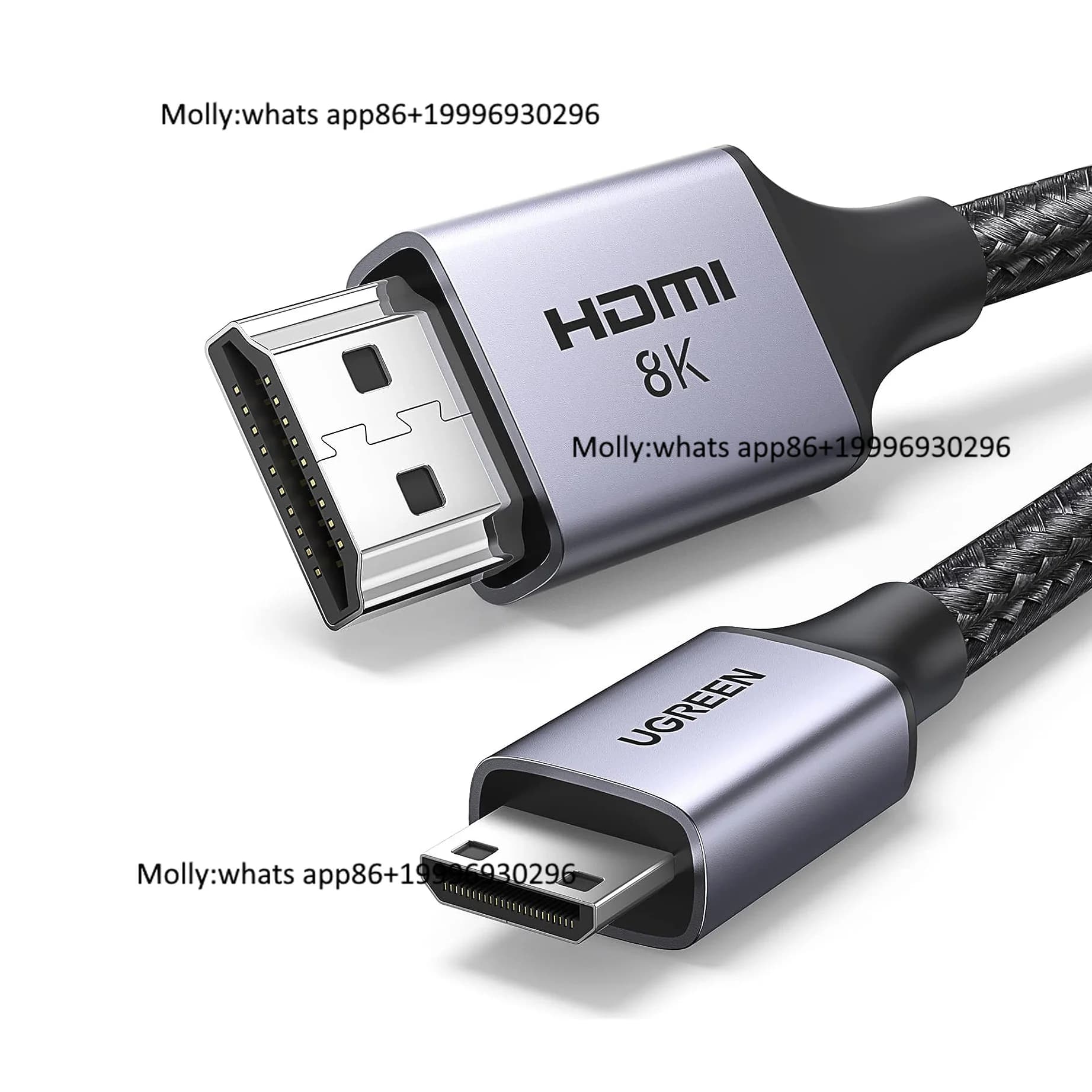 UGREEN 8K Mini HDMI-to-HDMI Cable 2M Aluminum Braided 8K60Hz 4K120Hz High Speed HDMI 2.1 Bidirectional HDR EARC
