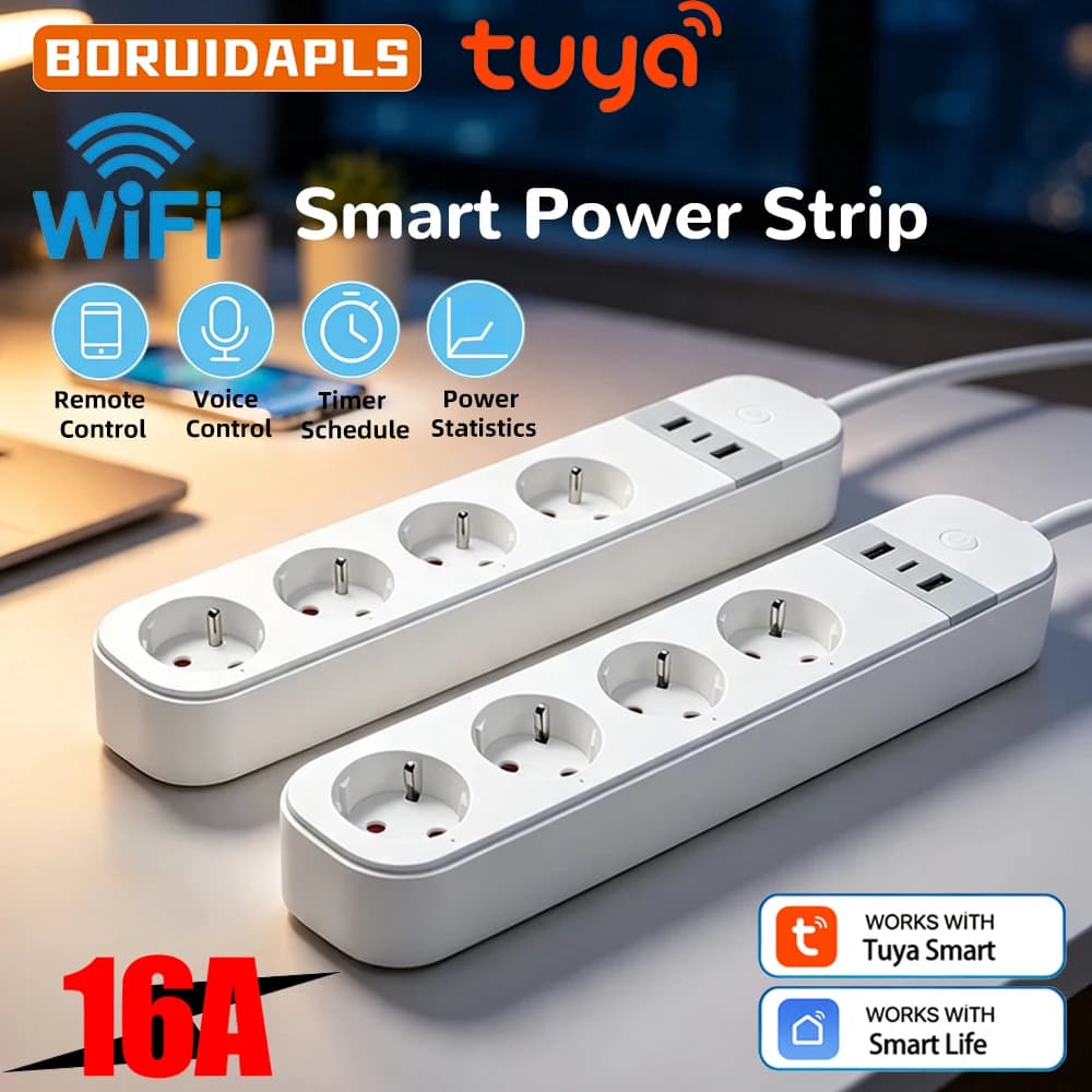 BORUIDAPLS WiFi Smart Power Strip EU Extension Socket Russia KR Tuya Smart Life App Voice Timer Energy Monitor Alexa Google Home