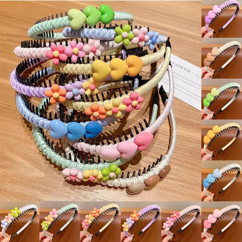 Cartoon Love Hear Kids Cerchietto per capelli con denti Fiore floreale Fascia per capelli Barrette per ragazze