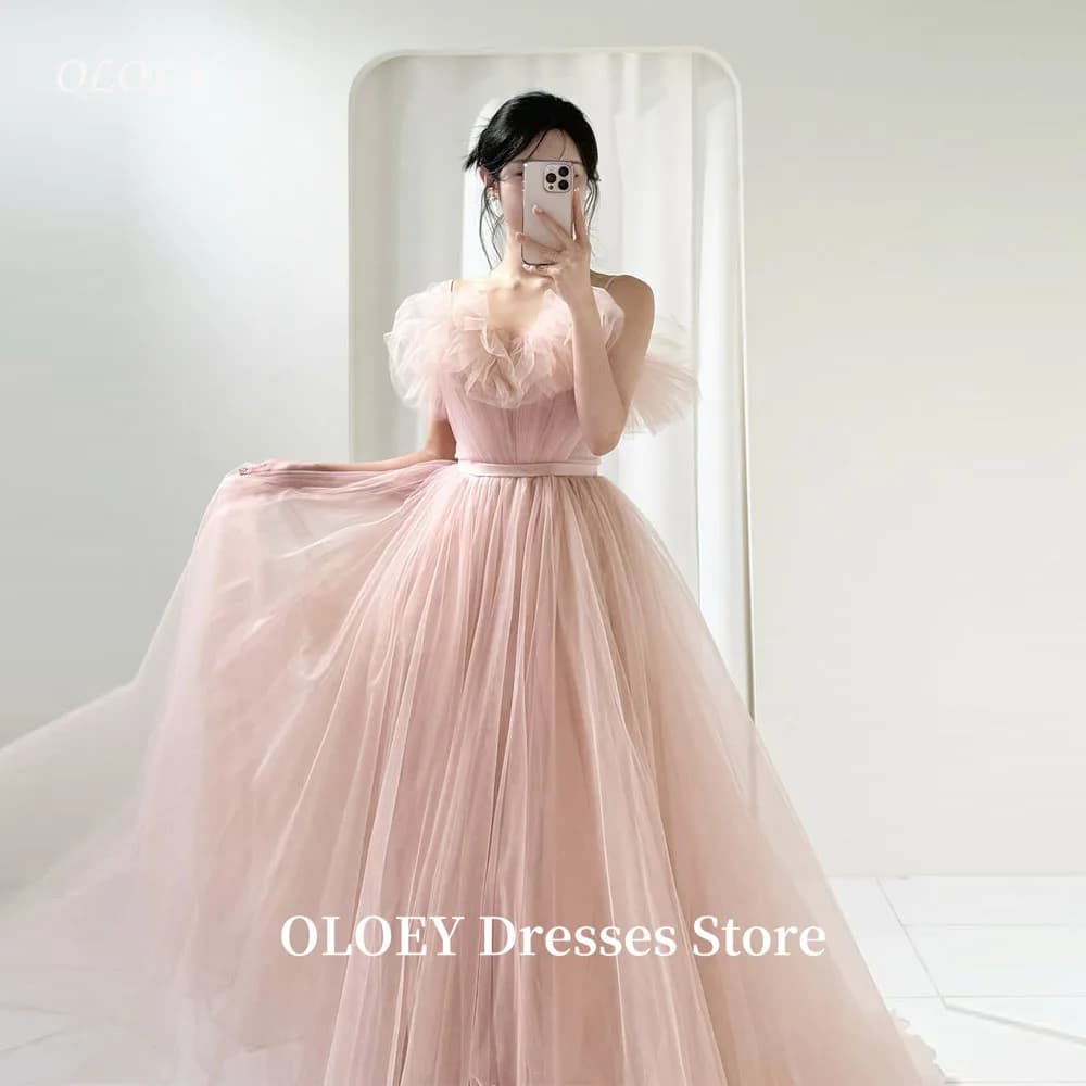 OLOEY Fairy Blush Pink Tulle Abiti da festa di nozze Corea Servizio fotografico Cinghie con spalle scoperte Abiti da sposa Serata personalizzata