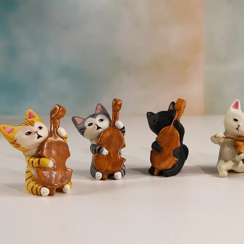 In Stock New Brightlink Cat Orchestra Set Cute Collectible Toy Of Kittens Playing Cat-Sized Instruments Charming Desk Decoration