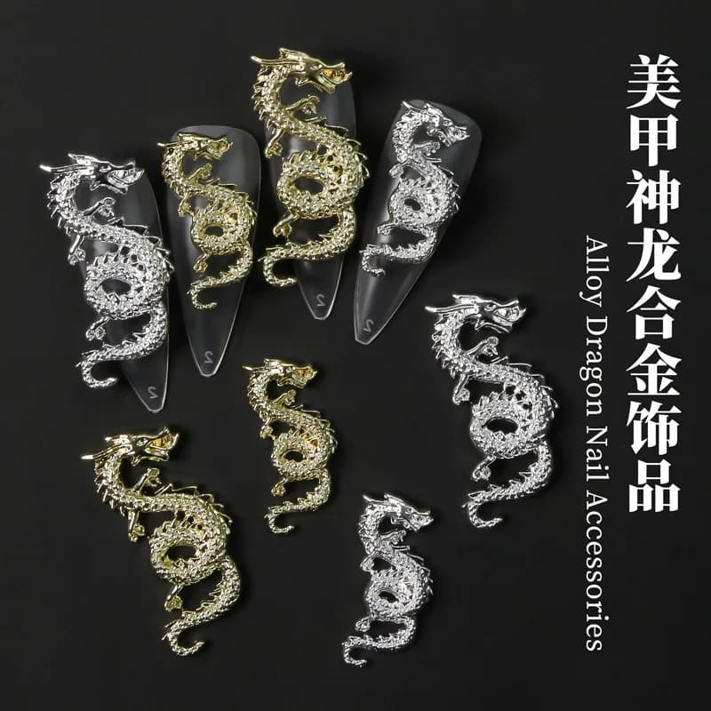 10 pezzi oro argento metallo drago cinese decorazioni per unghie fascino di grandi dimensioni 3D accessori per nail art decorazioni per manicure ornamenti