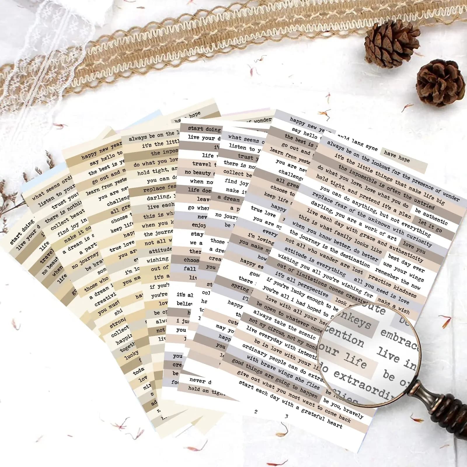 8 adesivi con citazione di note marroni, adesivi con citazioni ispiratrici per diario e scrapbooking, diario, pianificatore e album artigianale fai da te