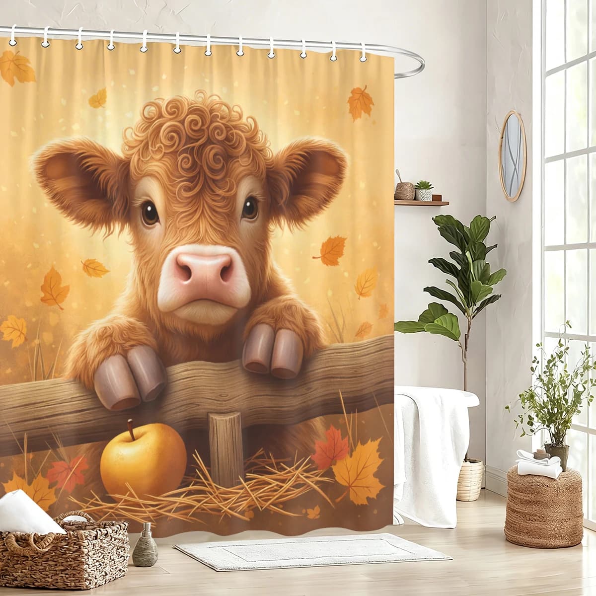 Tenda da Doccia in Poliestere con Tema Cartone Animato - Adorabile Motivo con Animali e Gnomi per Decorazione Bagno