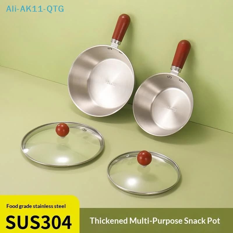 Nuova Ciotola Singola da 17 cm in Acciaio Inossidabile con Manico in Legno di Noce, per Frutta, Insalata, Yogurt, Strumento da Cucina per Ristoranti e Colazioni