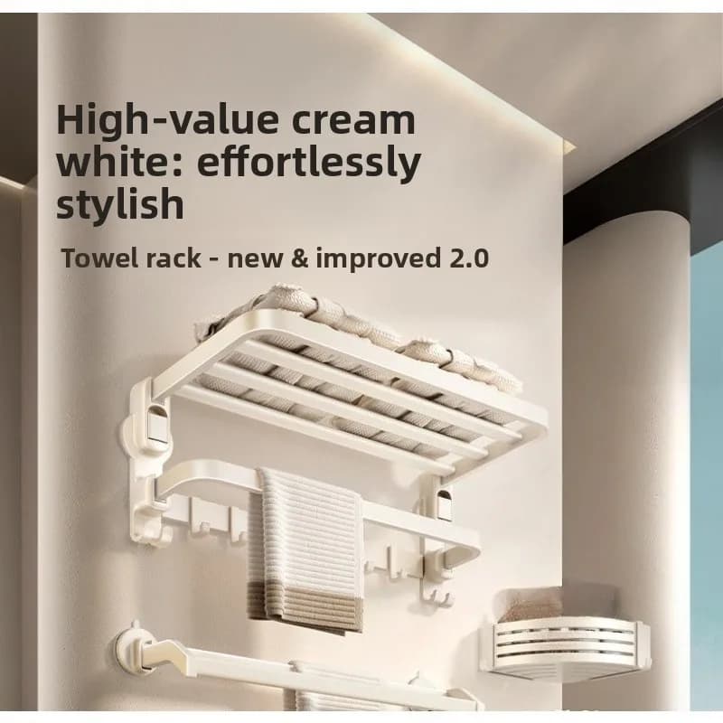Suction cup towel rack, bathroom non-punching bathroom rack, cream wind hanging rod folding towel rack hook 40/50/60cm