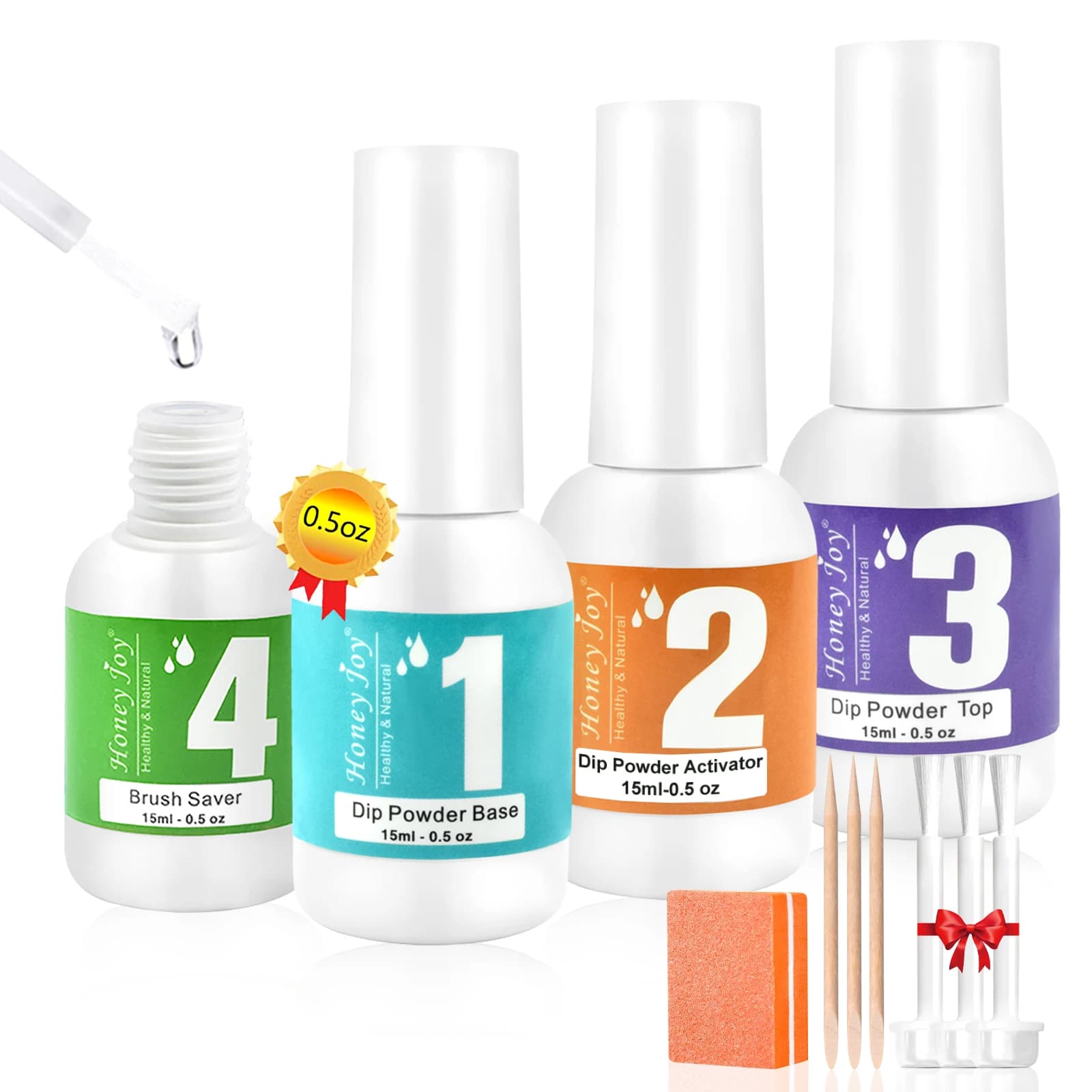 Set di liquidi per sistema di polvere per immersione da 15 ml con base in gel Attivatore superiore Spazzola salvaspazio senza lampada per unghie in polvere naturale asciutto