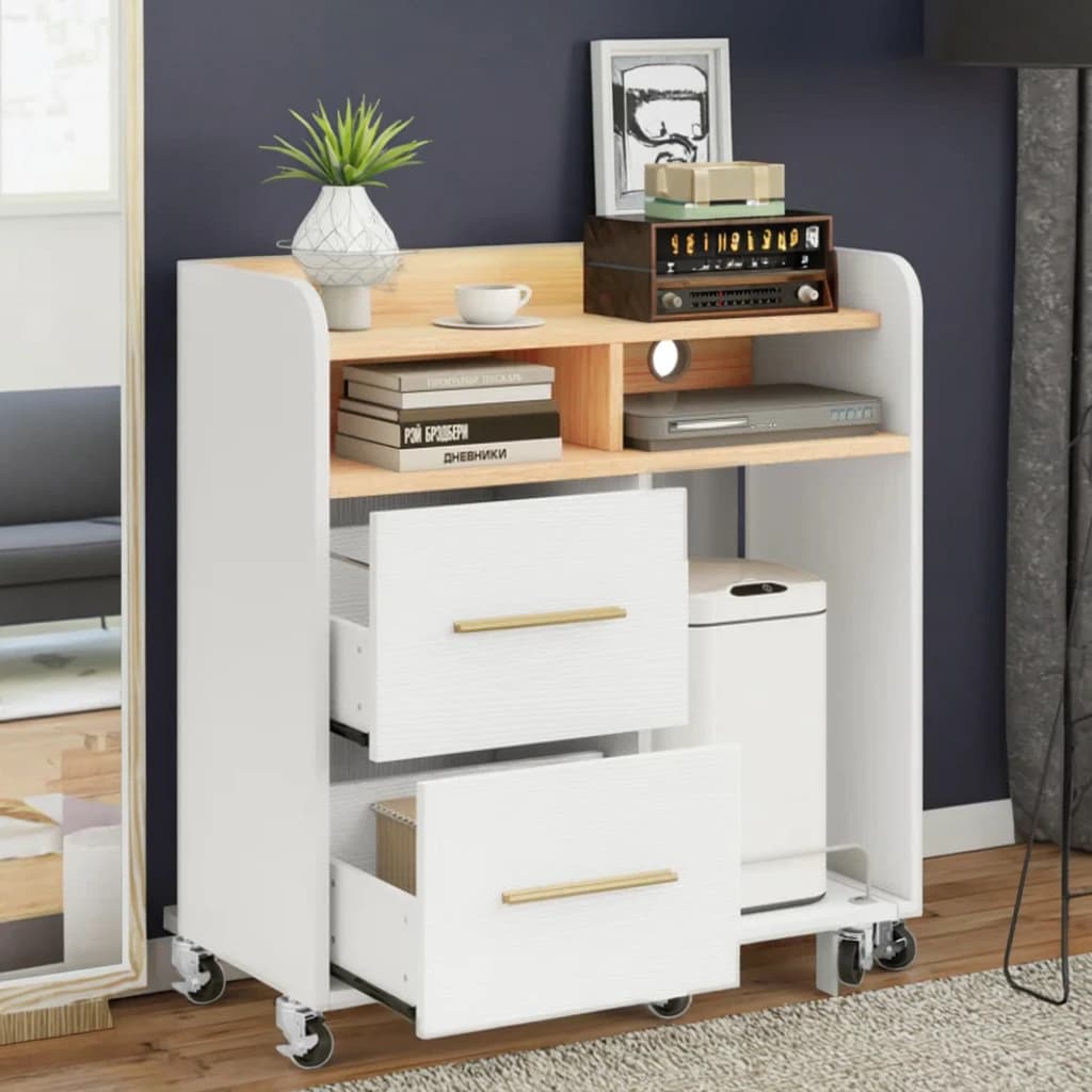 Schedario in legno con un elegante layout a 2 cassetti con barre sospese regolabili e porta etichette Schedario largo 35,1 pollici