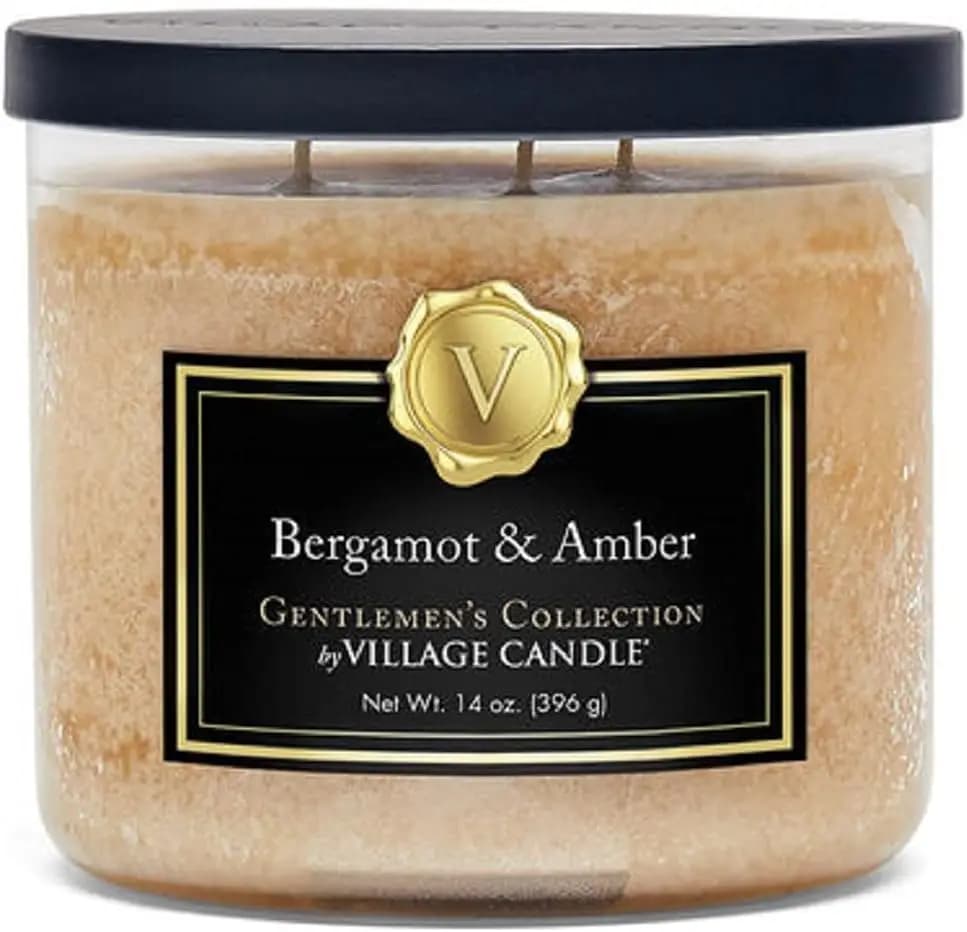 Candela in Vetro Bergamot & Amber con 3 Stoppini, 14 oz. Profumato, a Lunga Durata