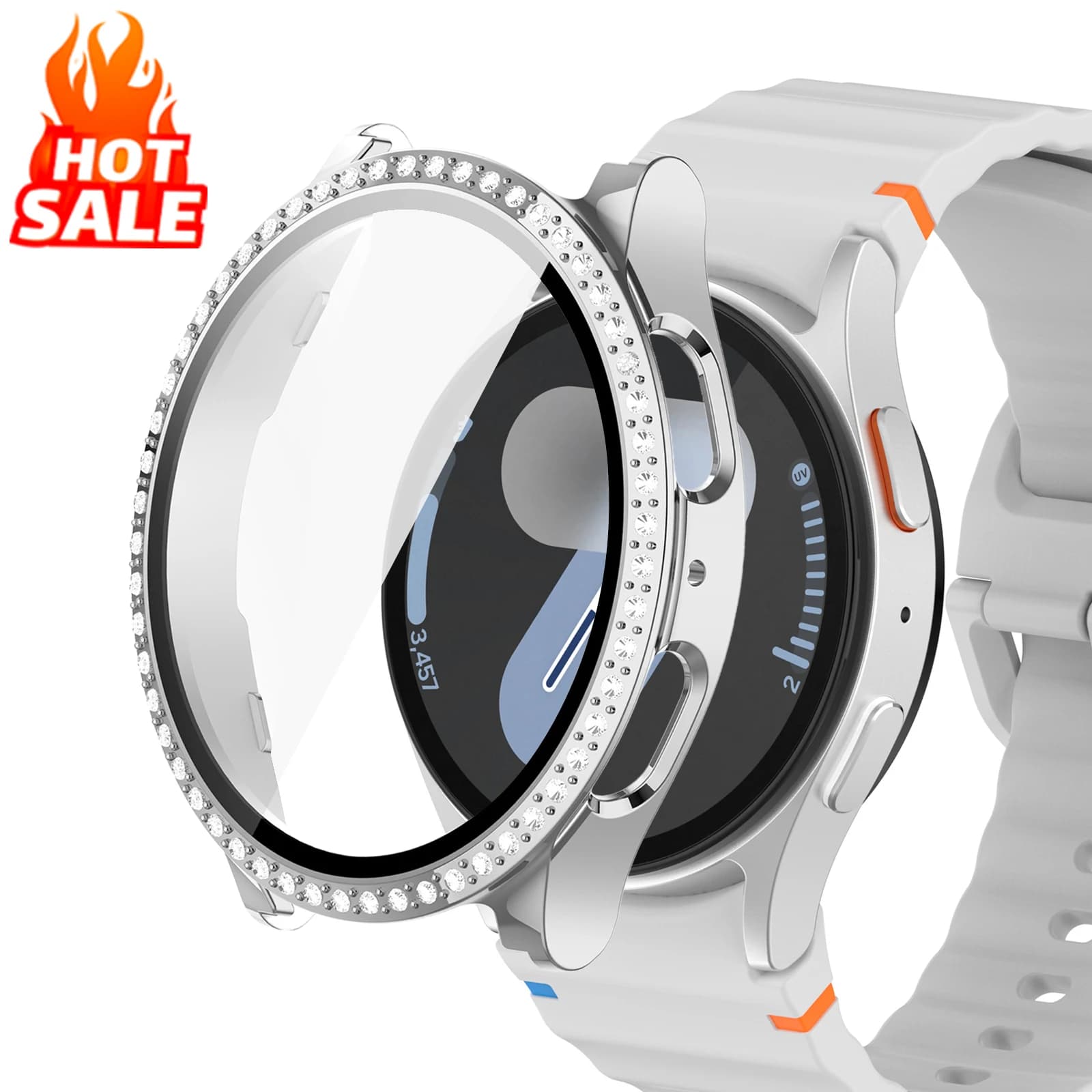 Glass + diamond case for Samsung Galaxy watch 7 6 5 4 44mm 40mm Accessories Protect screen full bumper Cover Galaxy watch7