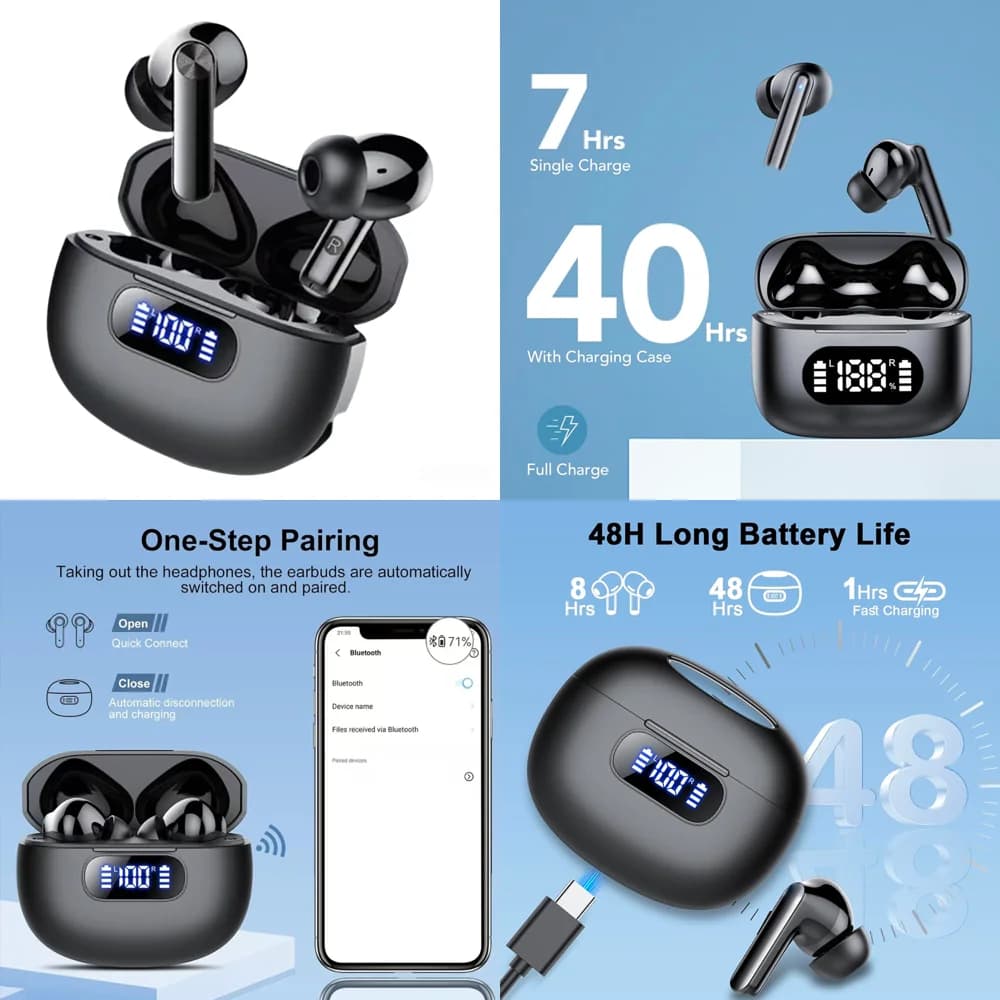 Auricolari Wireless UYUXIO con Lunga Durata della Batteria, BT 5.4, Cuffie HiFi Stereo, Impermeabili IP7, con Chiamate Nitide per lo Sport