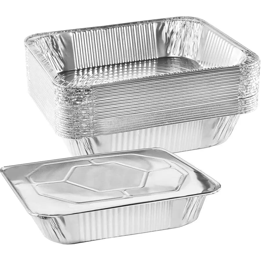 9x13 Aluminium Disposable Containers with Covers, Large Containers Backgrounds for Steam and Oven Cooking, Buffet and Catering Bags