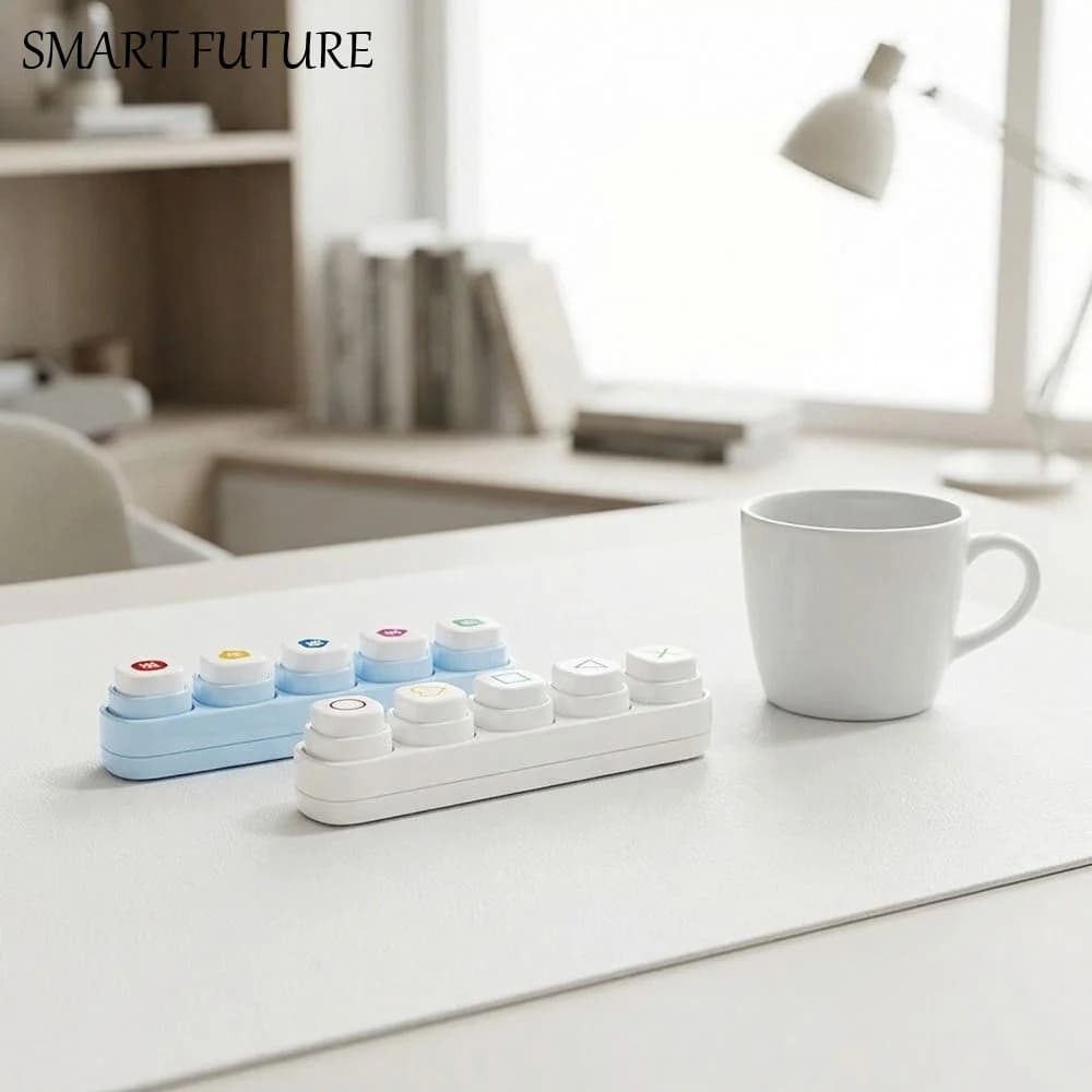 Blue / White Cartoon Stamp Stickers Kit Mini Color Seal 6-in-1 Set Scrapbooking Journal Accessories Cartoon Design