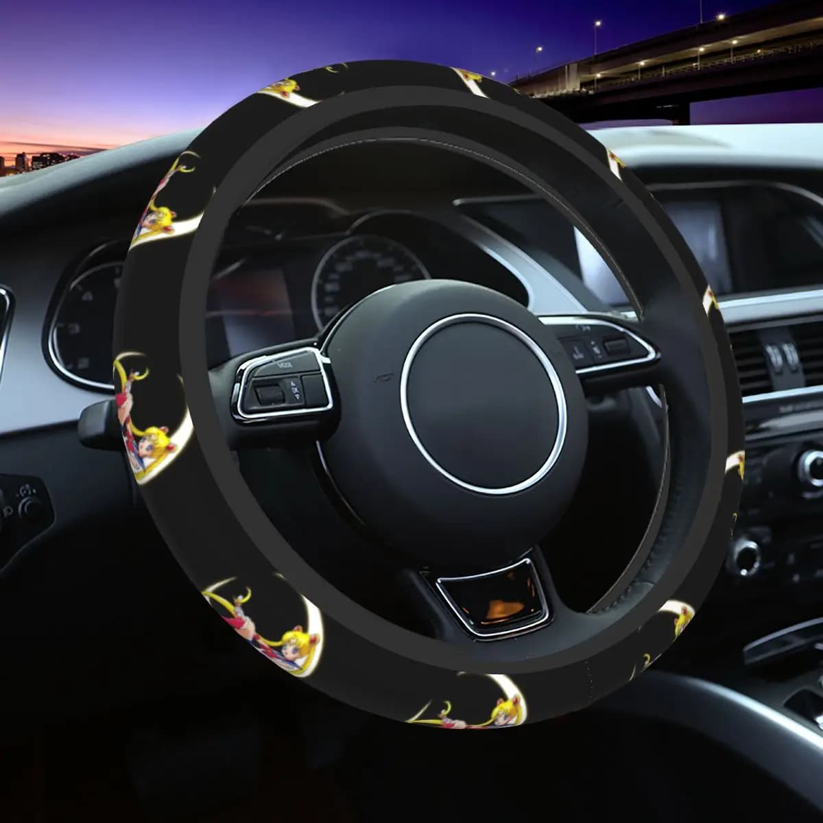 Coprivolante personalizzato da 38 cm S-Sailors M-Moons, protezione per volante auto, accessori auto per SUV, universale da 15 pollici