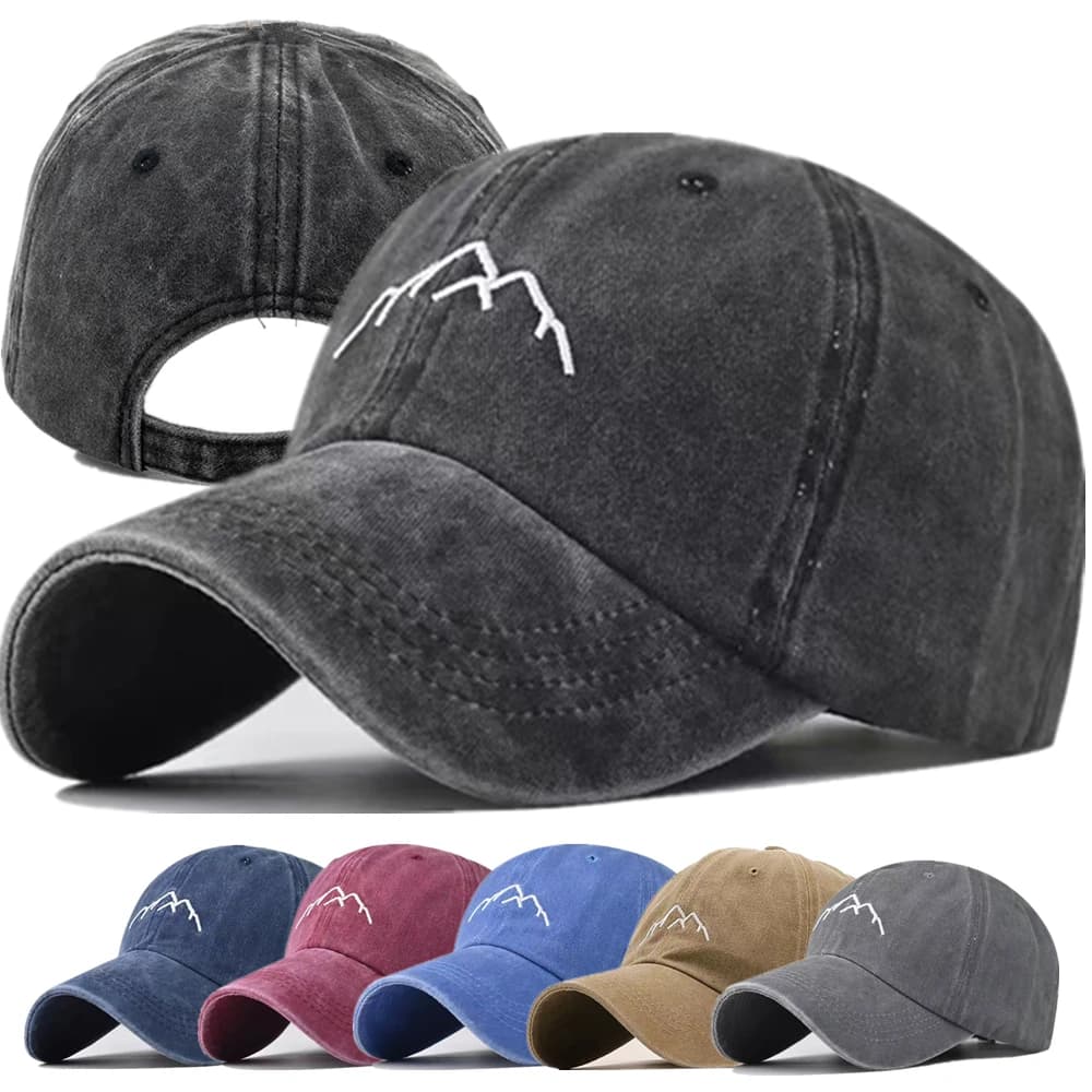 Berretto da baseball vintage con ricamo da montagna in cotone lavato unisex Uomo Donna Cappello sportivo casual da esterno regolabile