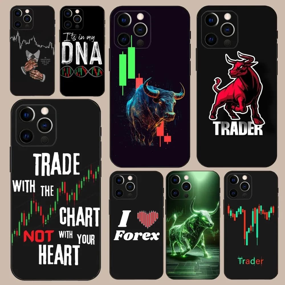 Custodia per telefono Forex Day Trading Day Trader per iPhone 16,15,14,13,12,11,Pro,X,XS,Max,XR,Plus,Mini Cover morbida nera