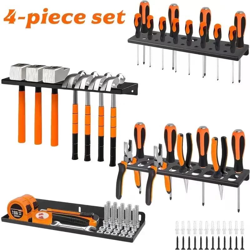 Wall Mounted Screwdriver Storage Rack, Pliers Rack, Hammer Rack, Metal Tool Plate, Workshop Tool Storage 4-Piece Set